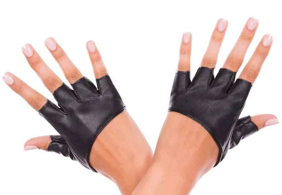 Faux Leather Fingerless Gloves Black