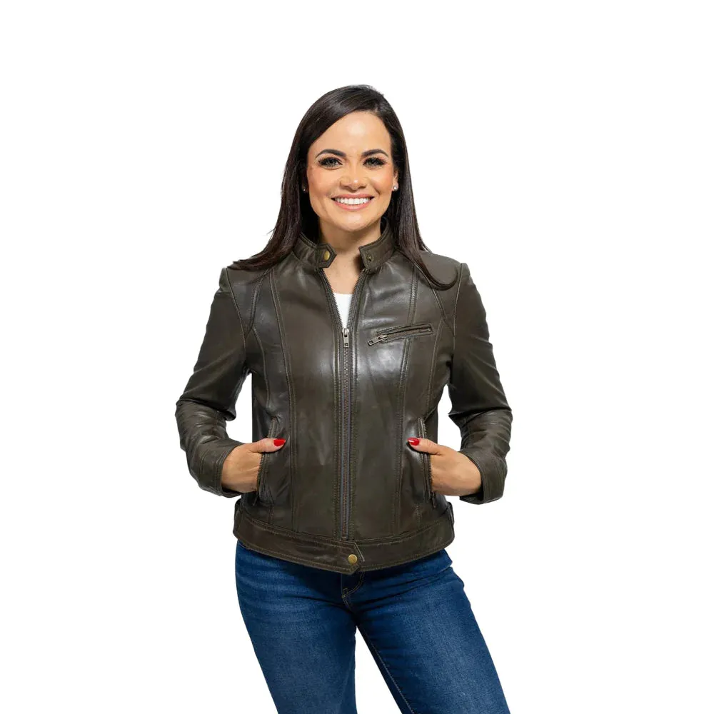 Favorite Womens Fashion Leather Jacket Army Green