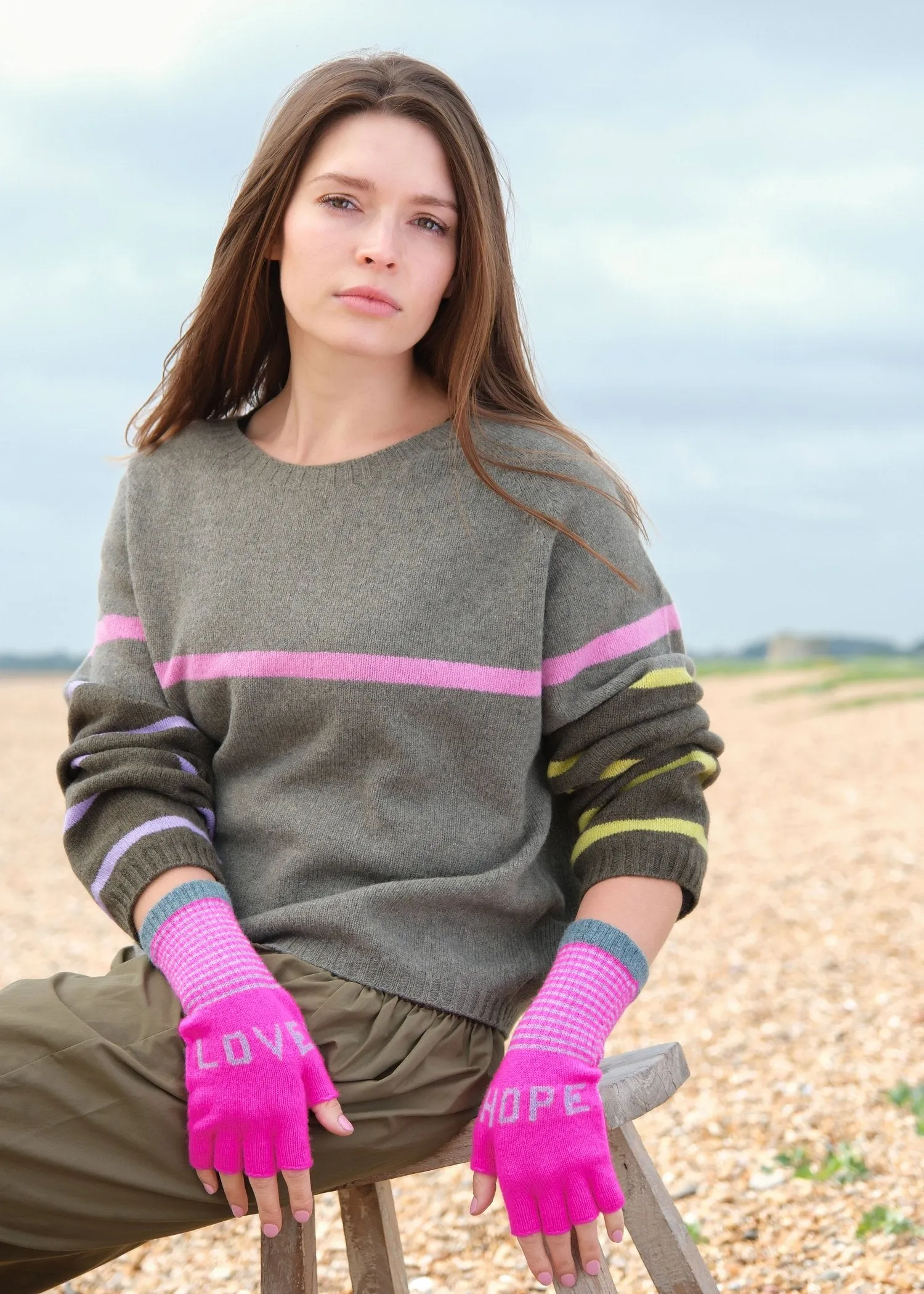 Fingerless Love Hope Gloves in Neon Pink by Quinton   Chadwick