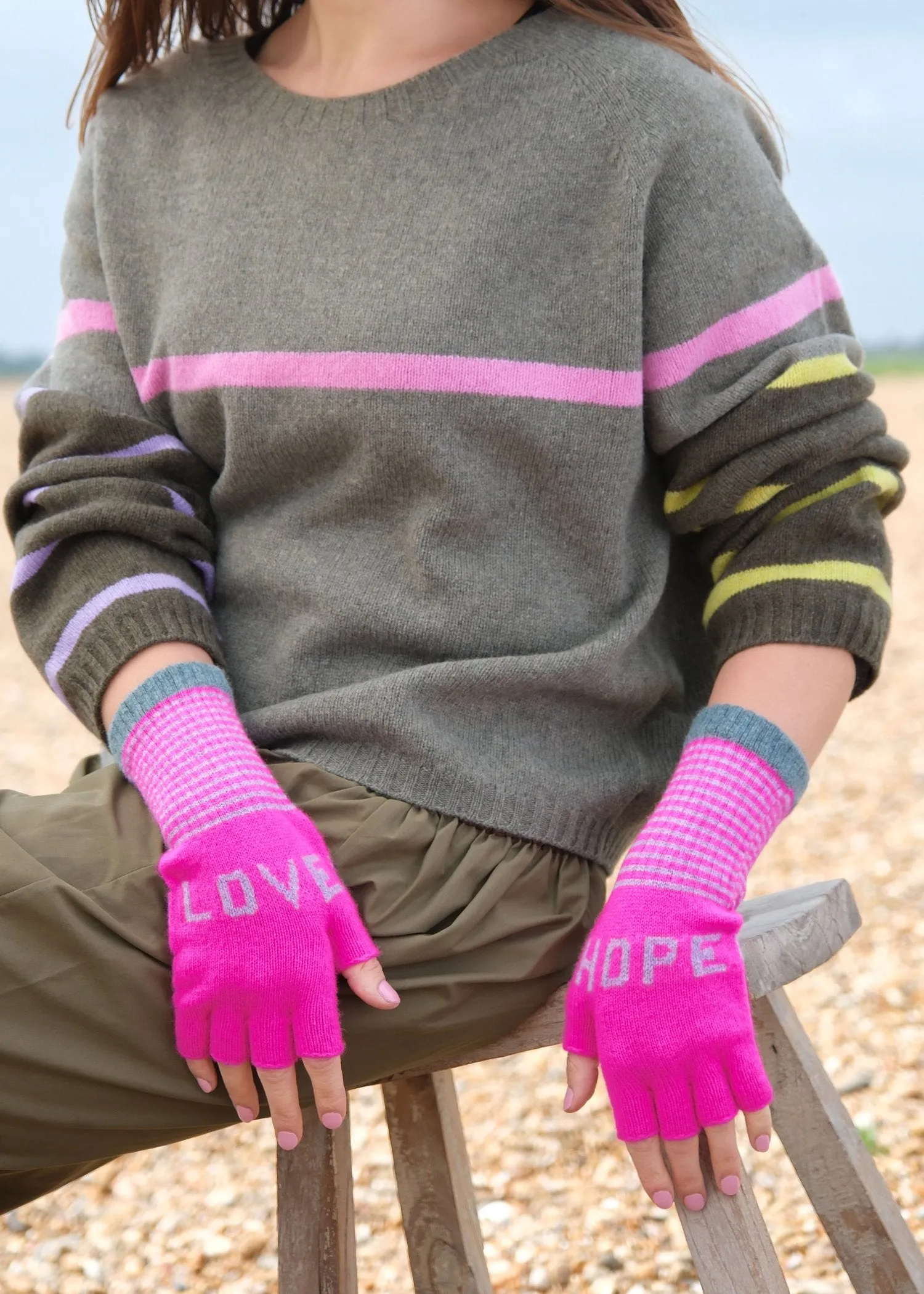 Fingerless Love Hope Gloves in Neon Pink by Quinton   Chadwick