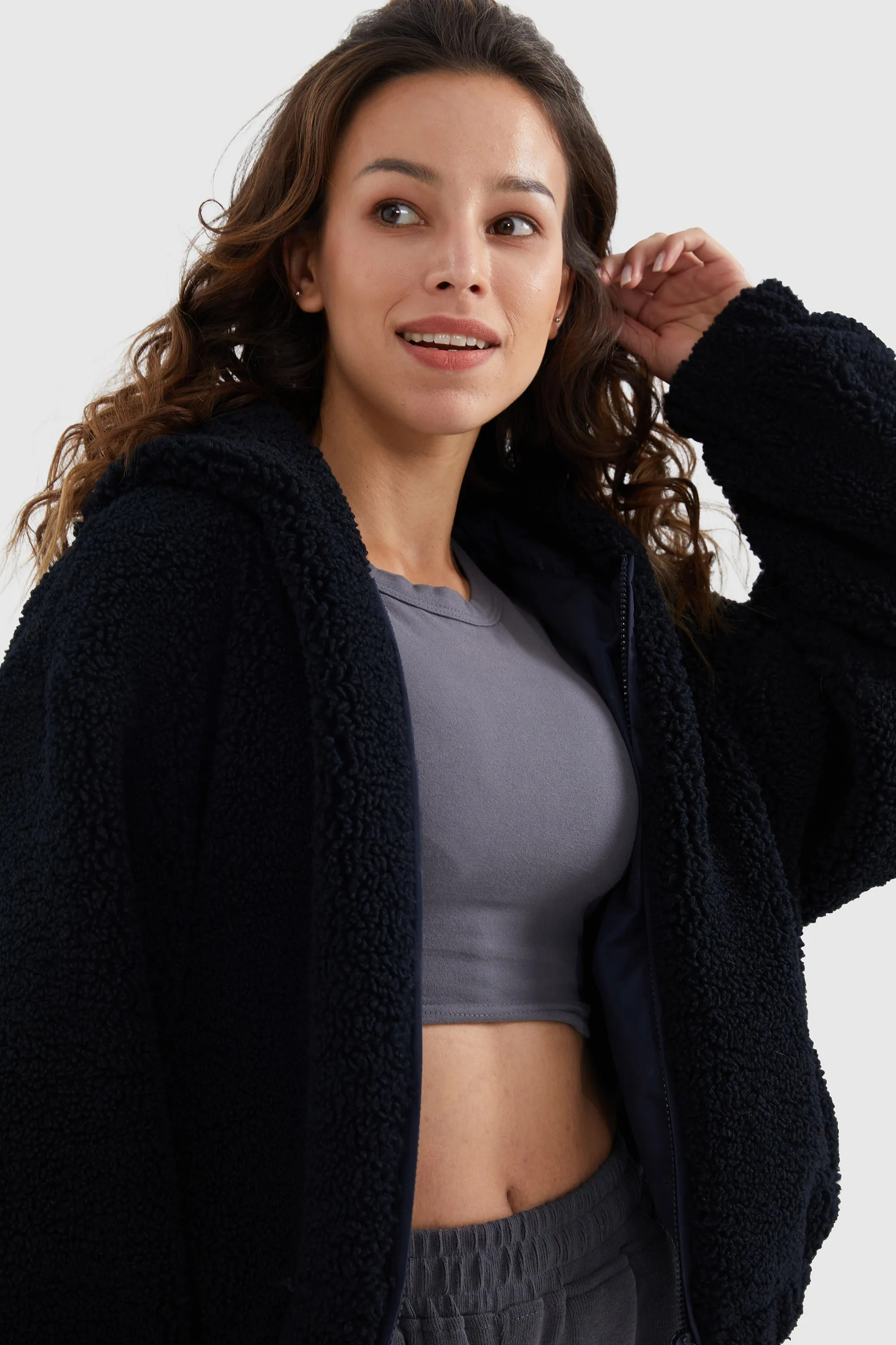 Fleece Cropped Drop Shoulder Coat