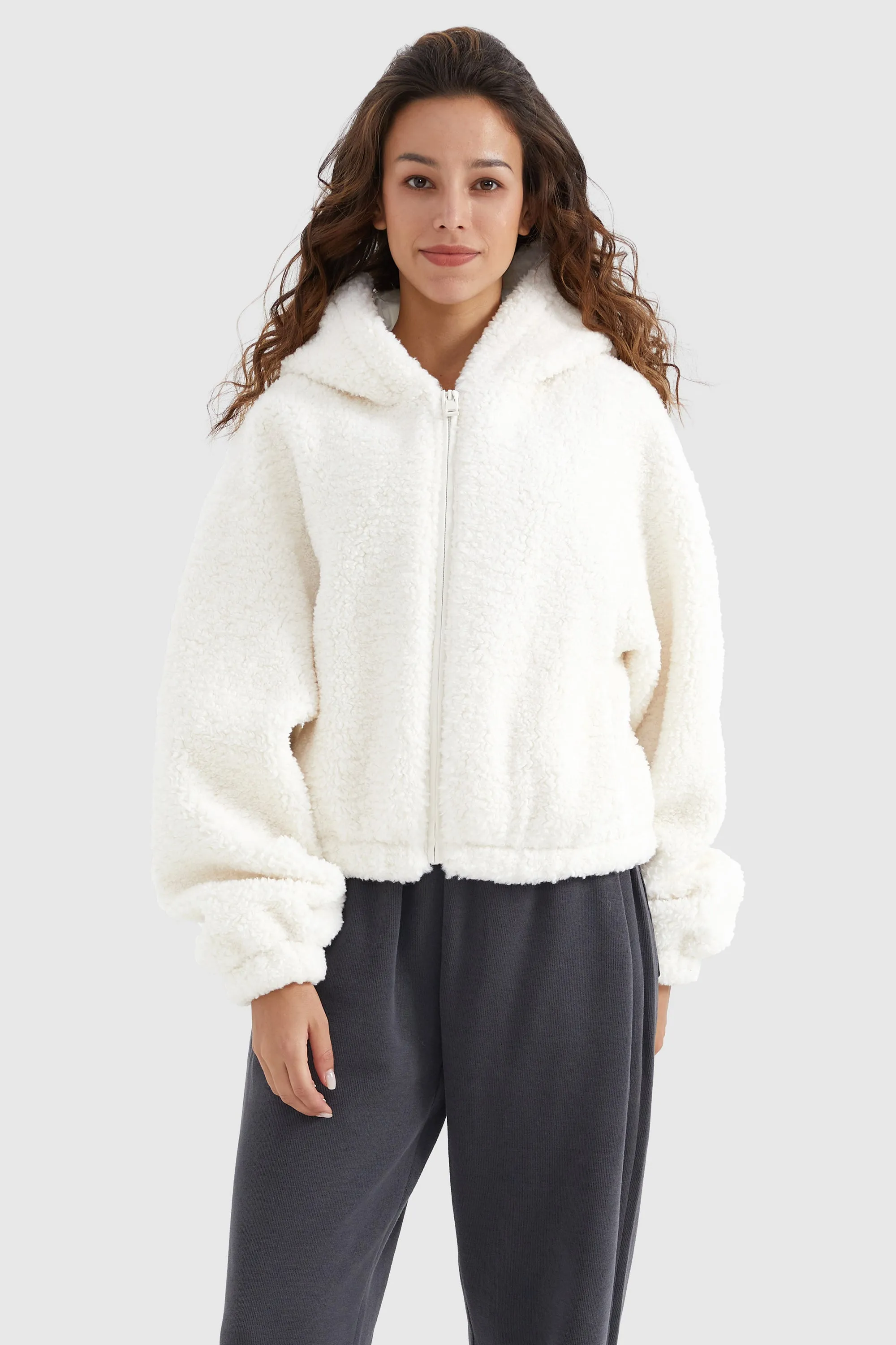 Fleece Cropped Drop Shoulder Coat