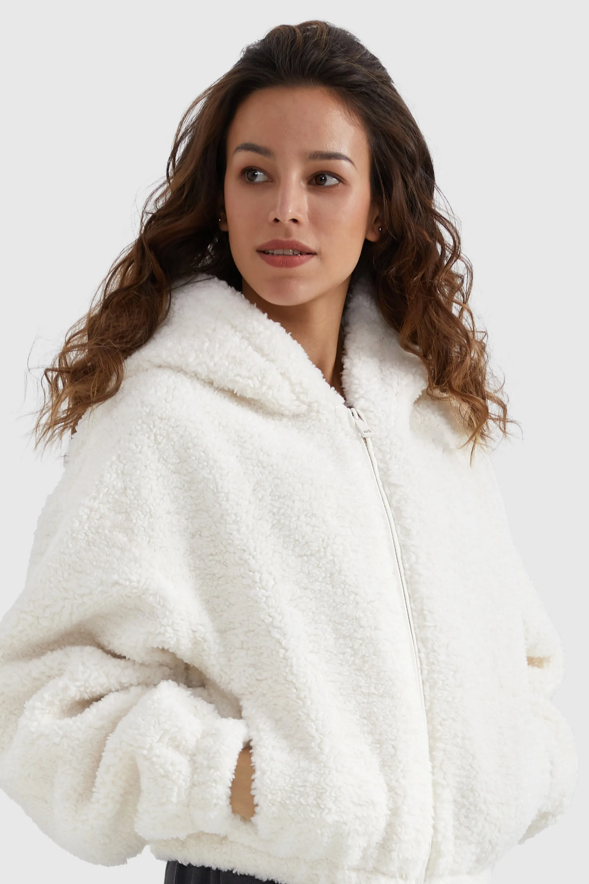 Fleece Cropped Drop Shoulder Coat