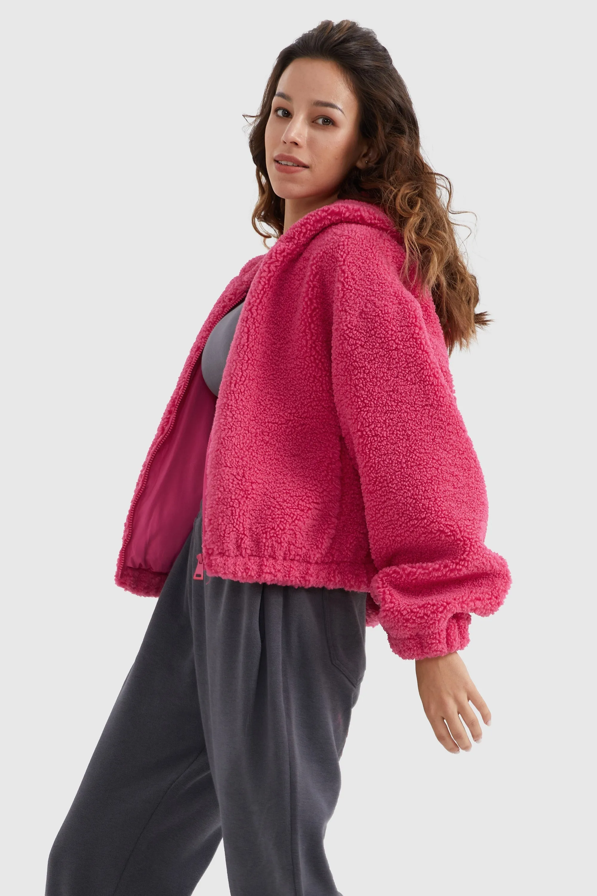 Fleece Cropped Drop Shoulder Coat