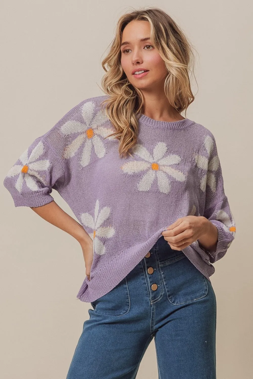 Floral Pattern Slit Sweater