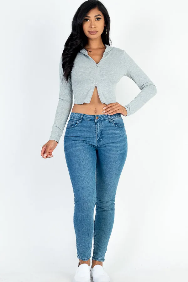 French Terry Crop Zip Up Hoodie (CAPELLA)