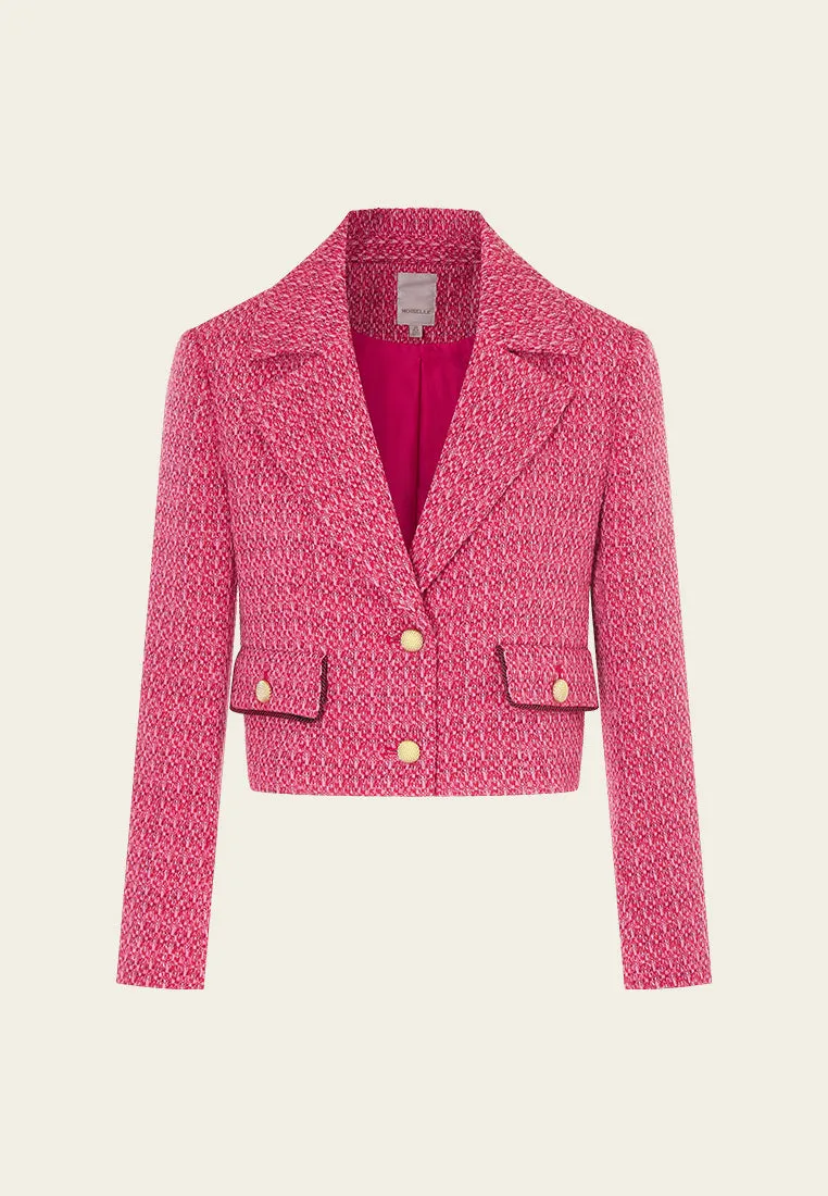 Fuchsia Pink Patch-Pocket Cropped Jacket