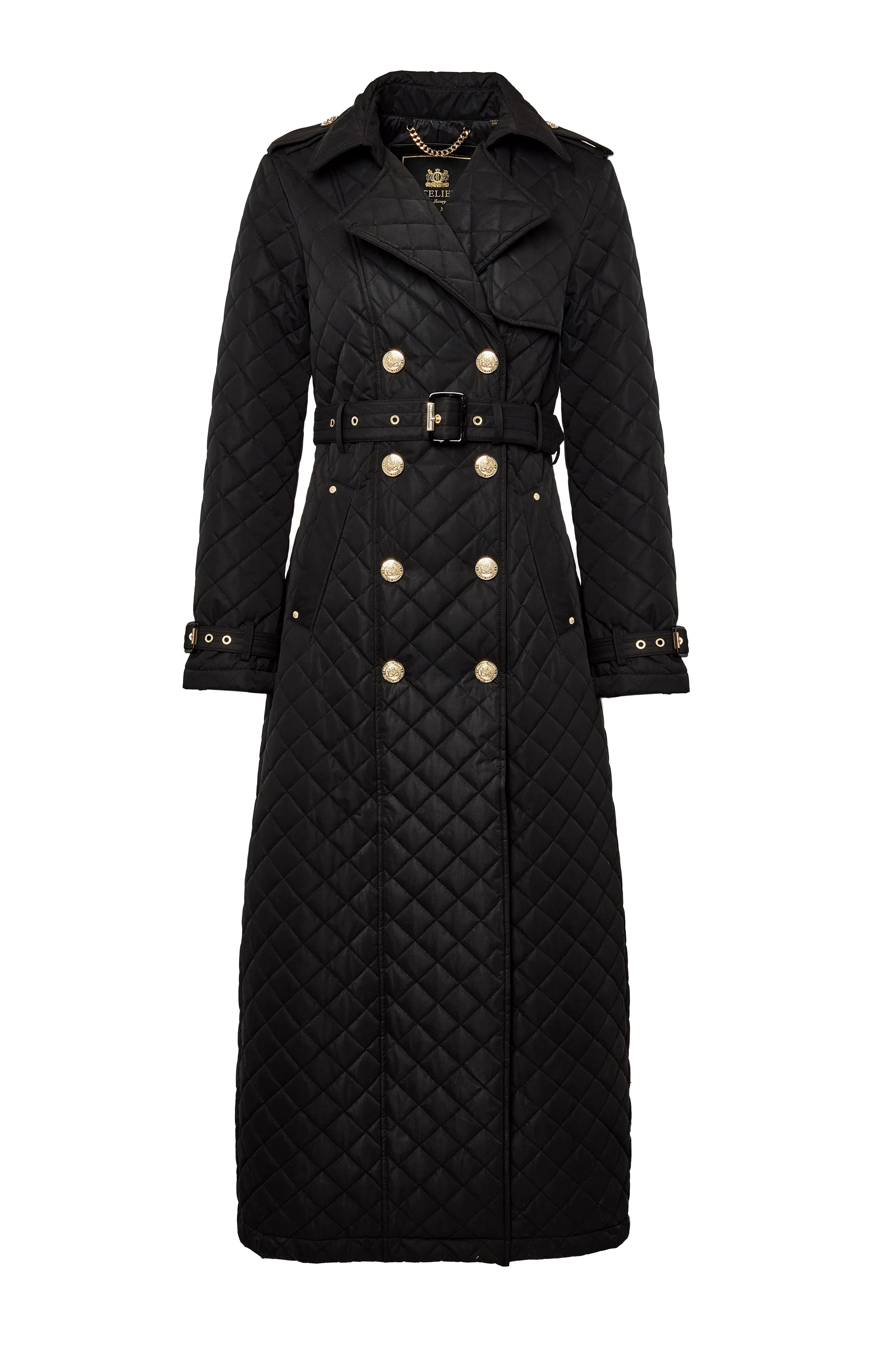 Full Length Enstone Quilted Trench Coat (Black)