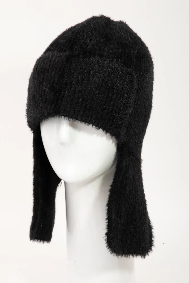 Fuzzy Knitted Trapper Hat