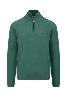 Fynch Hatton - Cotton Half Zip, Dark Emerald