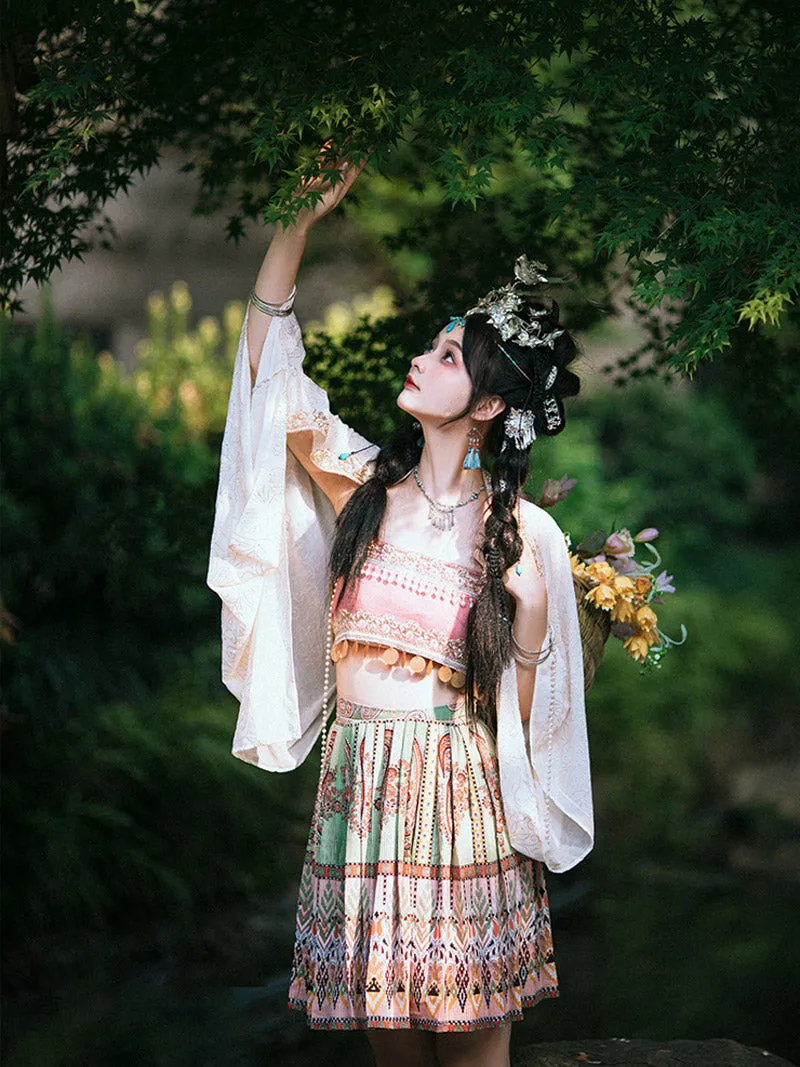 Girl Picking Water Chestnut in the River -  Morden Miao Ethnic Minority Hanfu Skirt Set