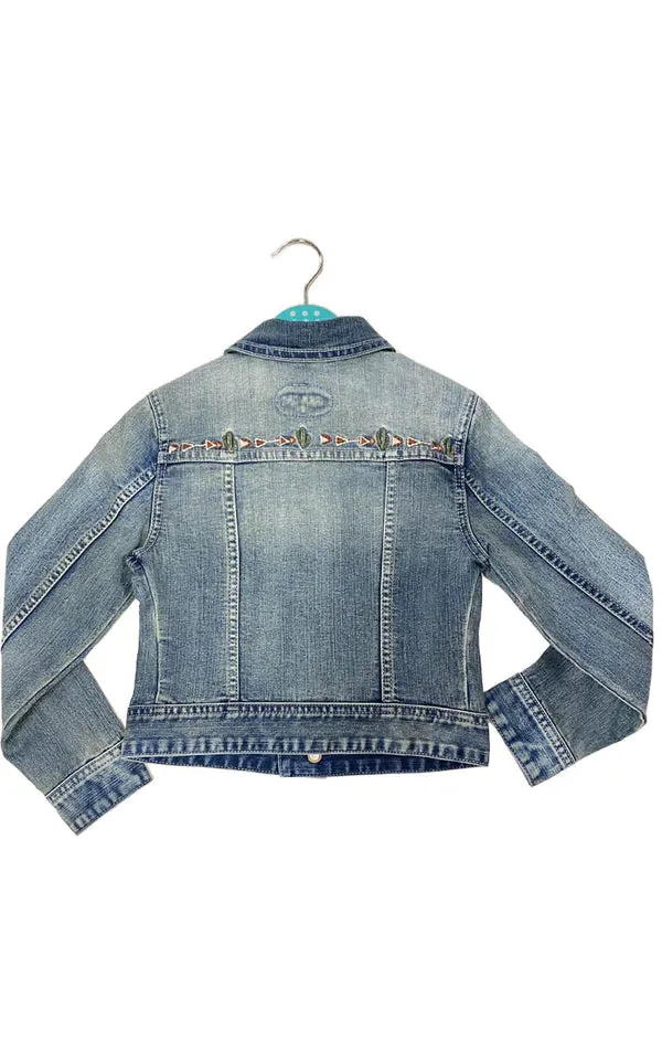 Girl's Grace In LA Cactus Embroidered Denim Jacket