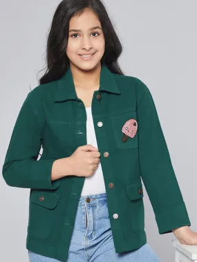 Girls Green Ice Cream Patch Denim Jacket