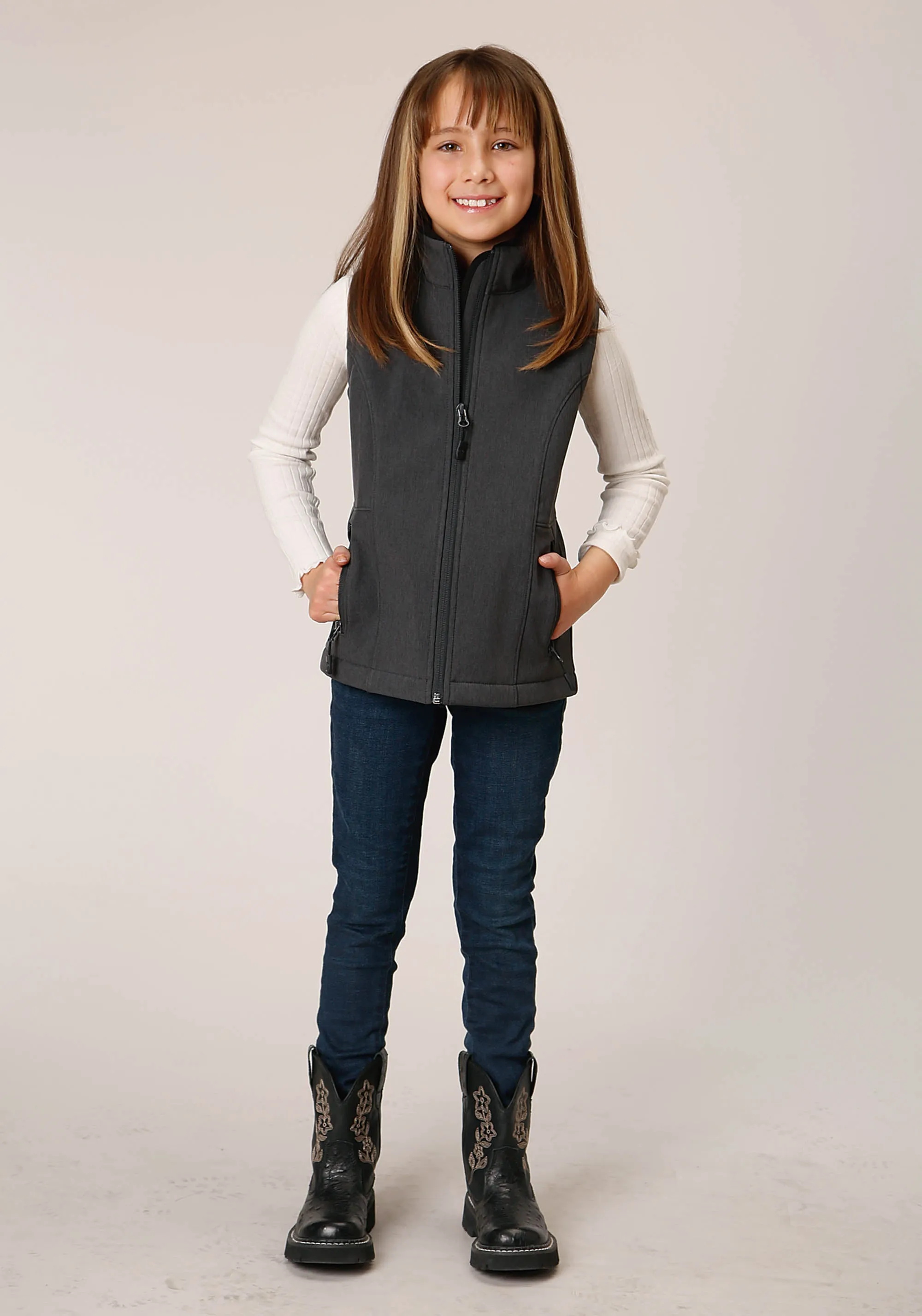 GIRLS  HEATHER GREY SOFT SHELL TECH VEST