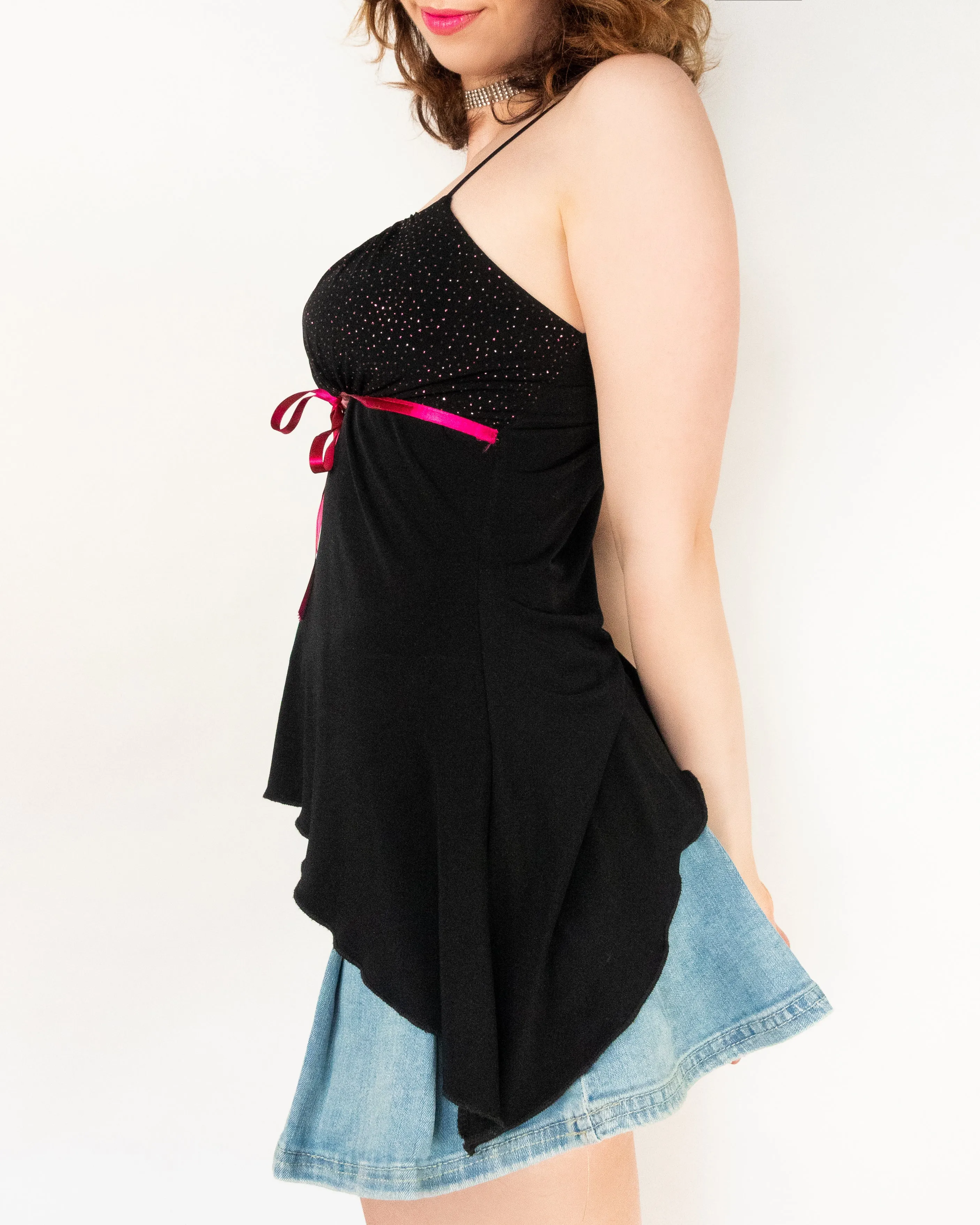 Glitter Camisole with Pink Bow Black