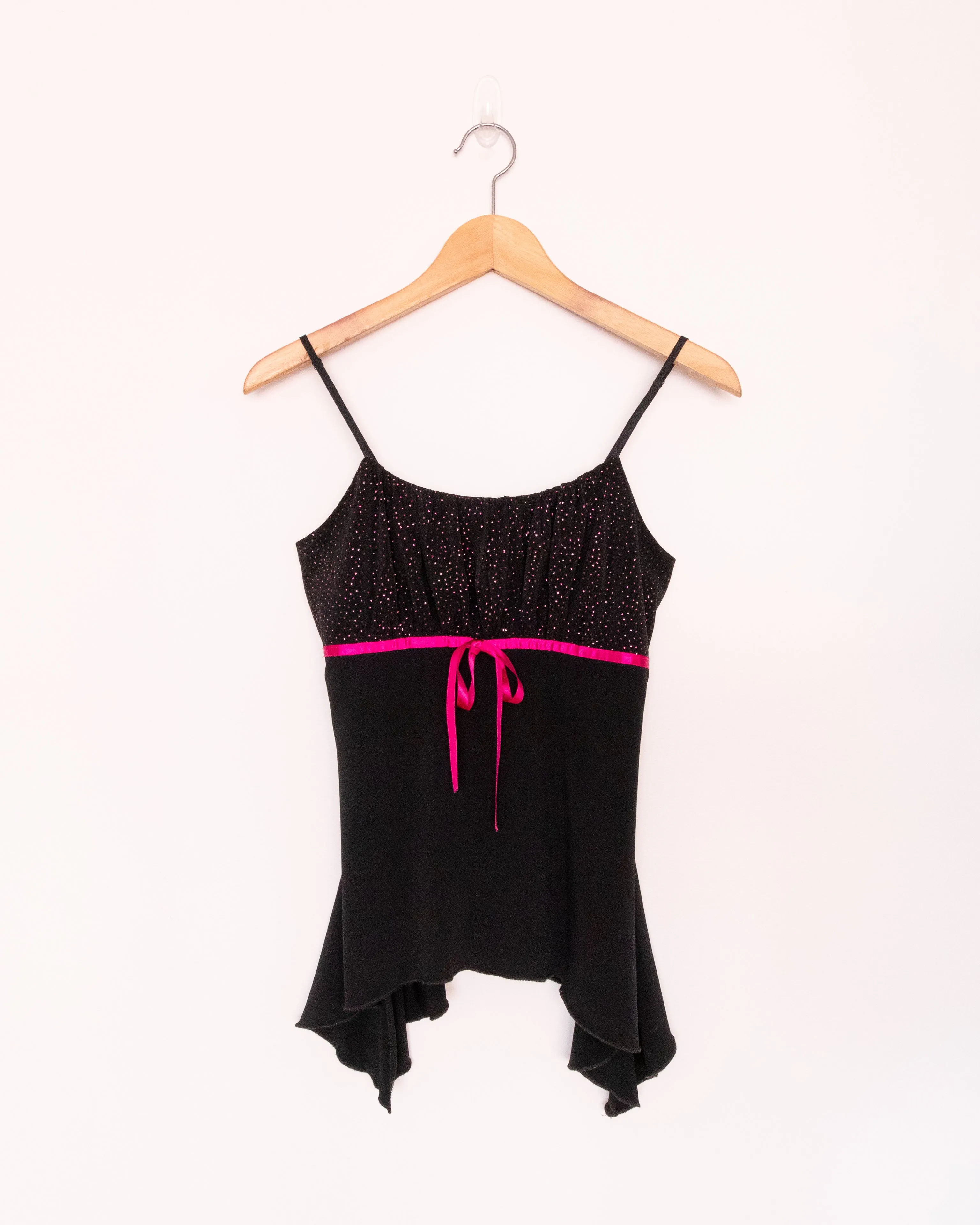 Glitter Camisole with Pink Bow Black