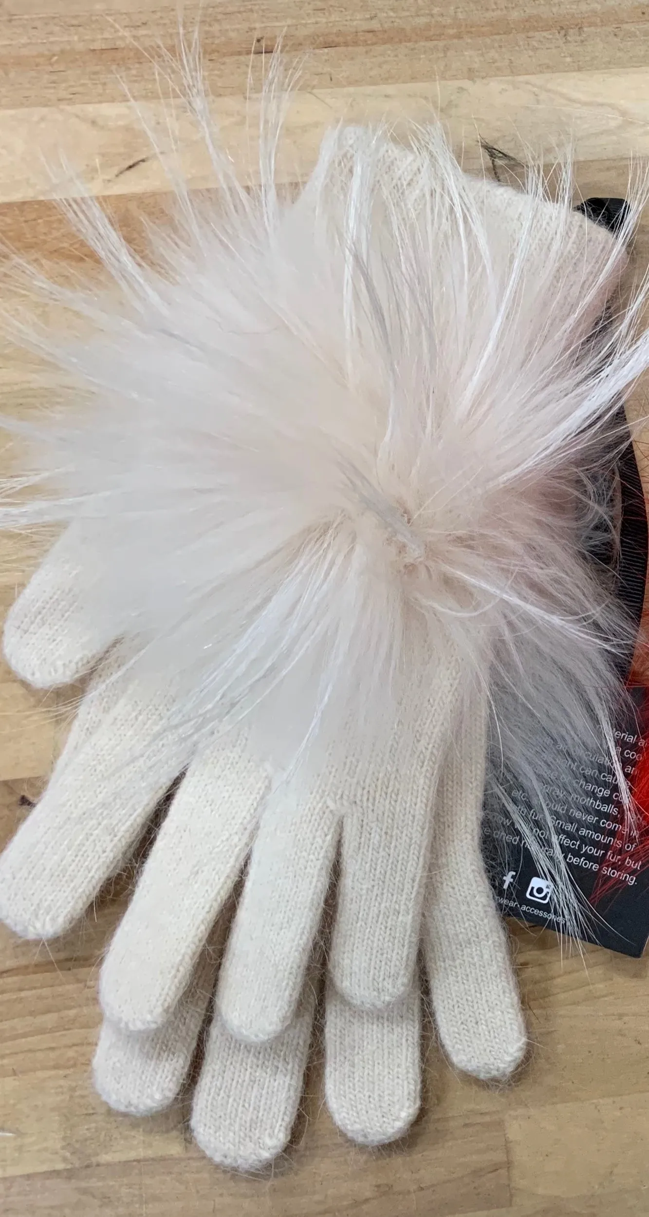 Gloves, Angora Wool with Genuine Fur Pom, Multiple Colors - Linda Richards - Style GL04