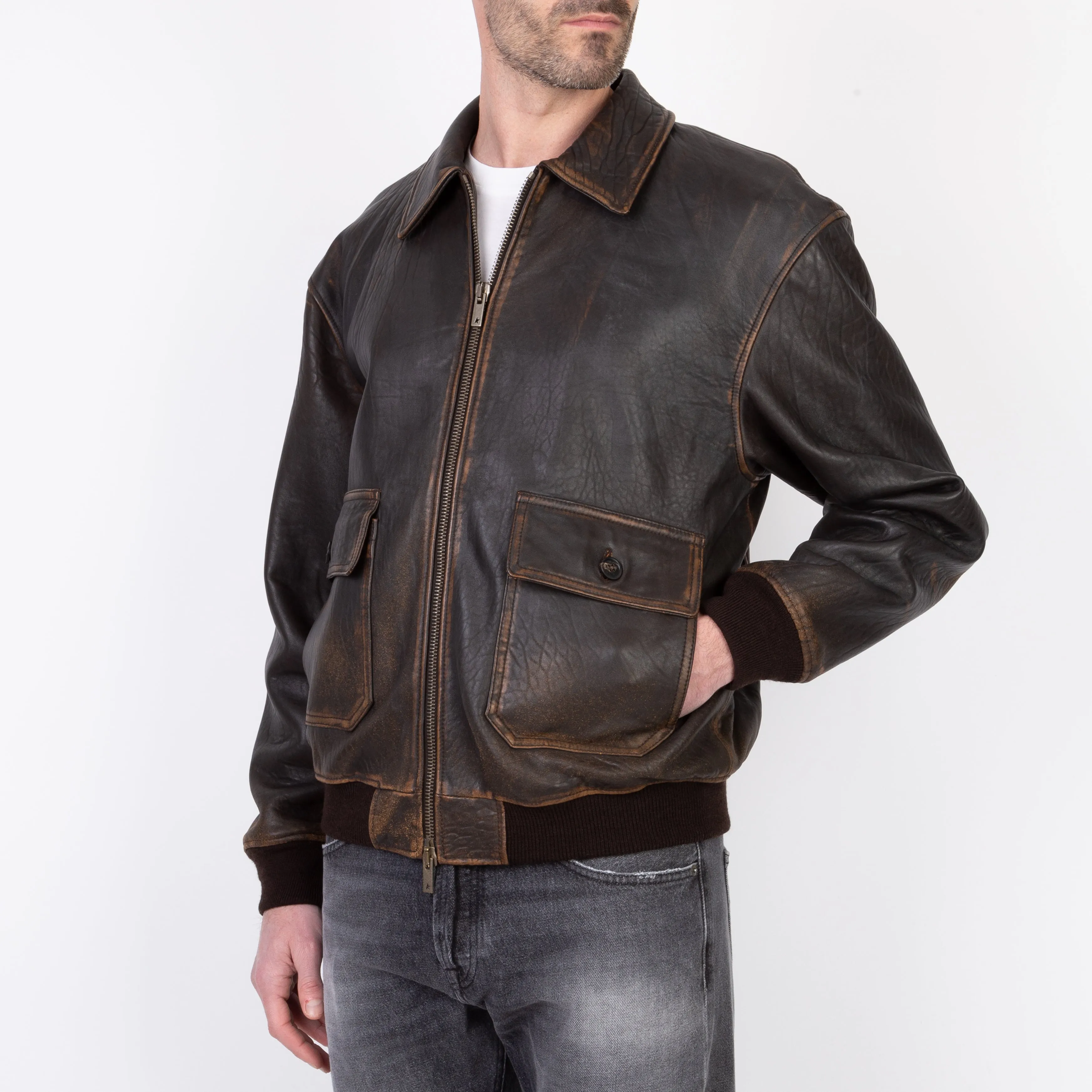 GOLDEN GOOSE LEATHER JACKET GMP01658.P001425.55381 DARK BROWN