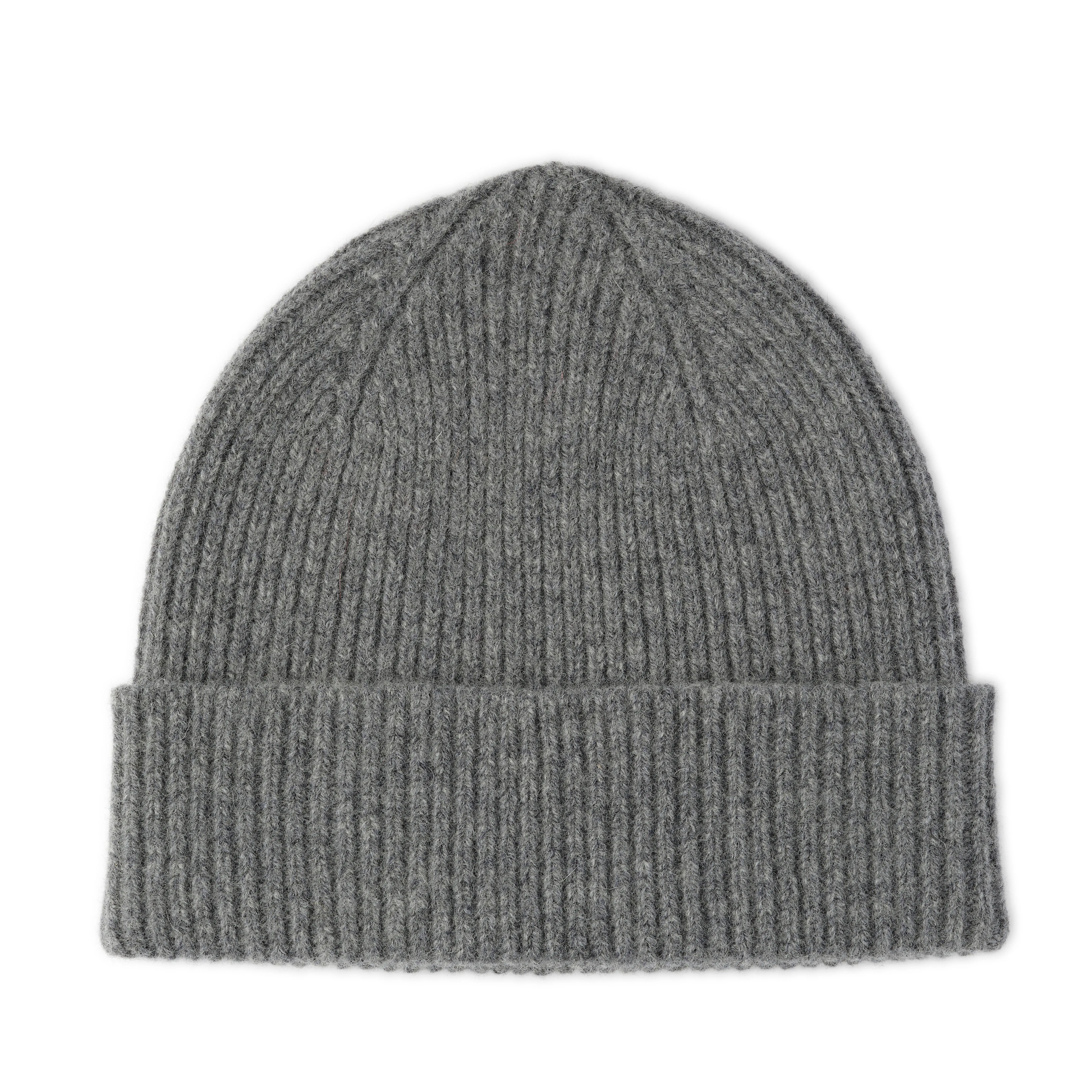 Grey Melange Wool Ribbed Beanie Hat