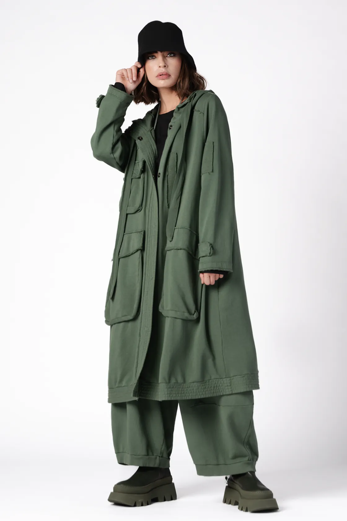 GRIZAS Pocket Coat in Sage Jersey