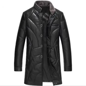 Haining men's leather down jacket