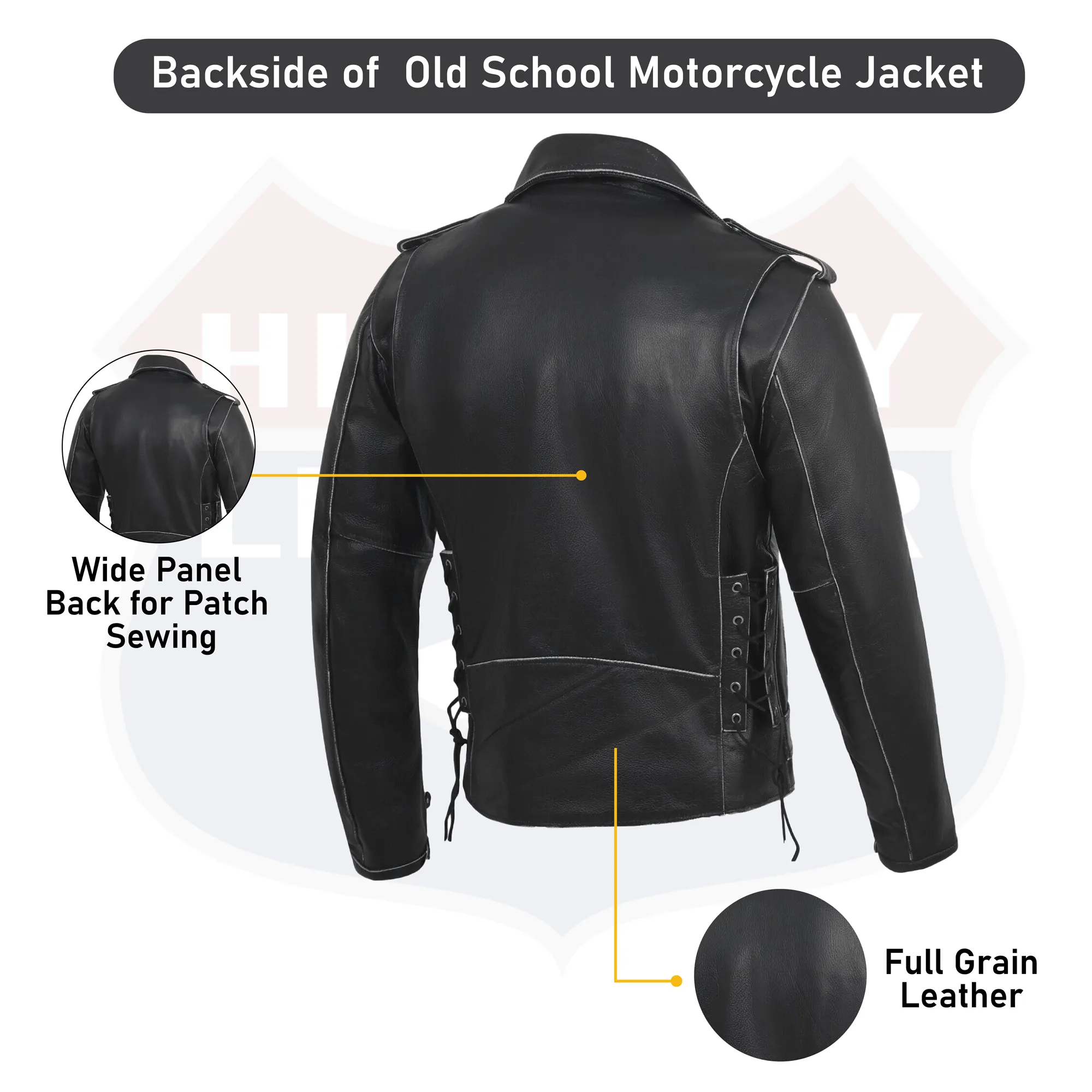 HL10205Grey OLDSCHOOL New Old School Police Style Motorcycle Leather Jacket 2 Ammo pocket