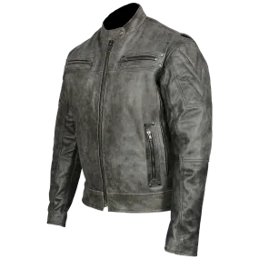 HMM542DG Men's Distressed Gray Padded & Vented Leather Scooter Jacket