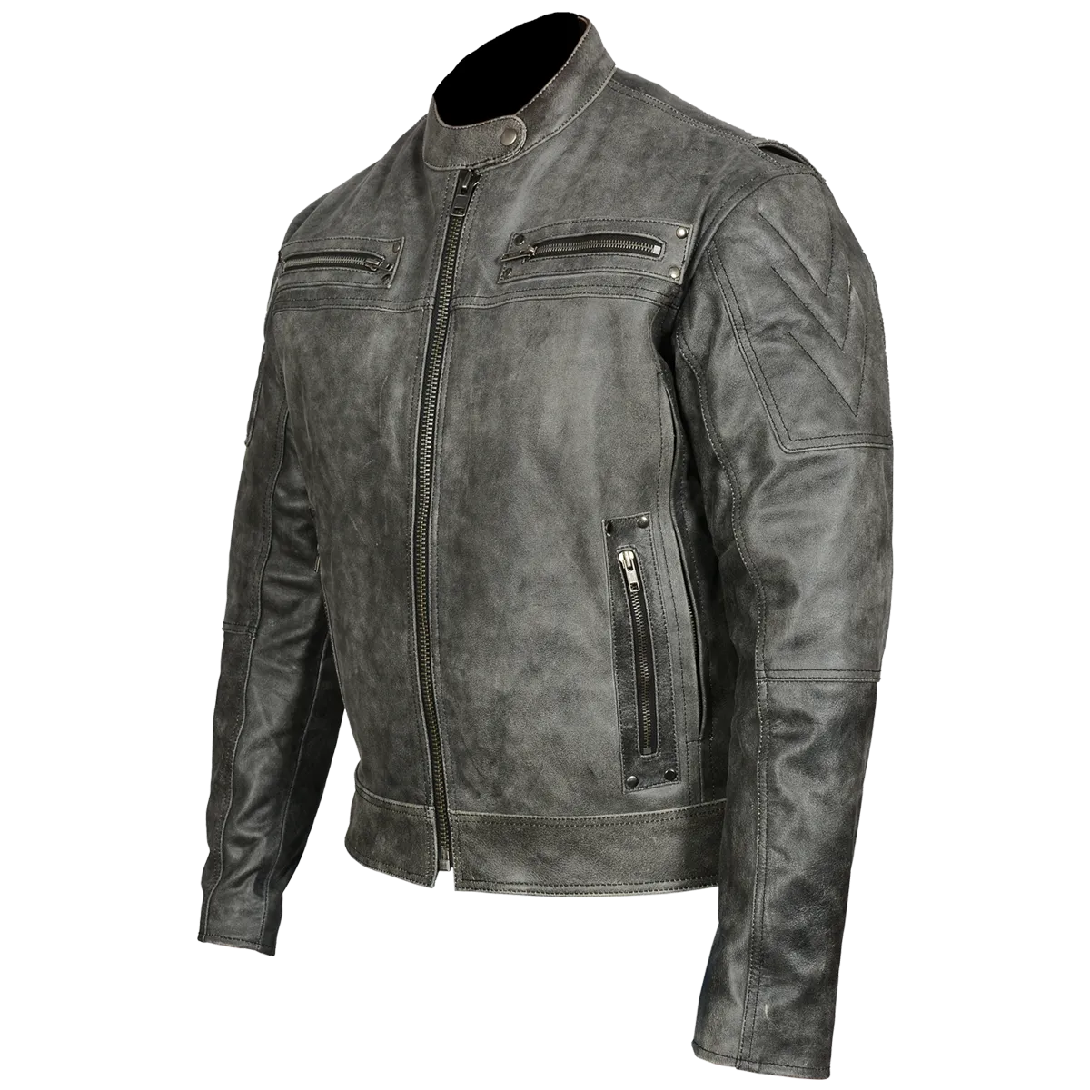 HMM542DG Men's Distressed Gray Padded & Vented Leather Scooter Jacket