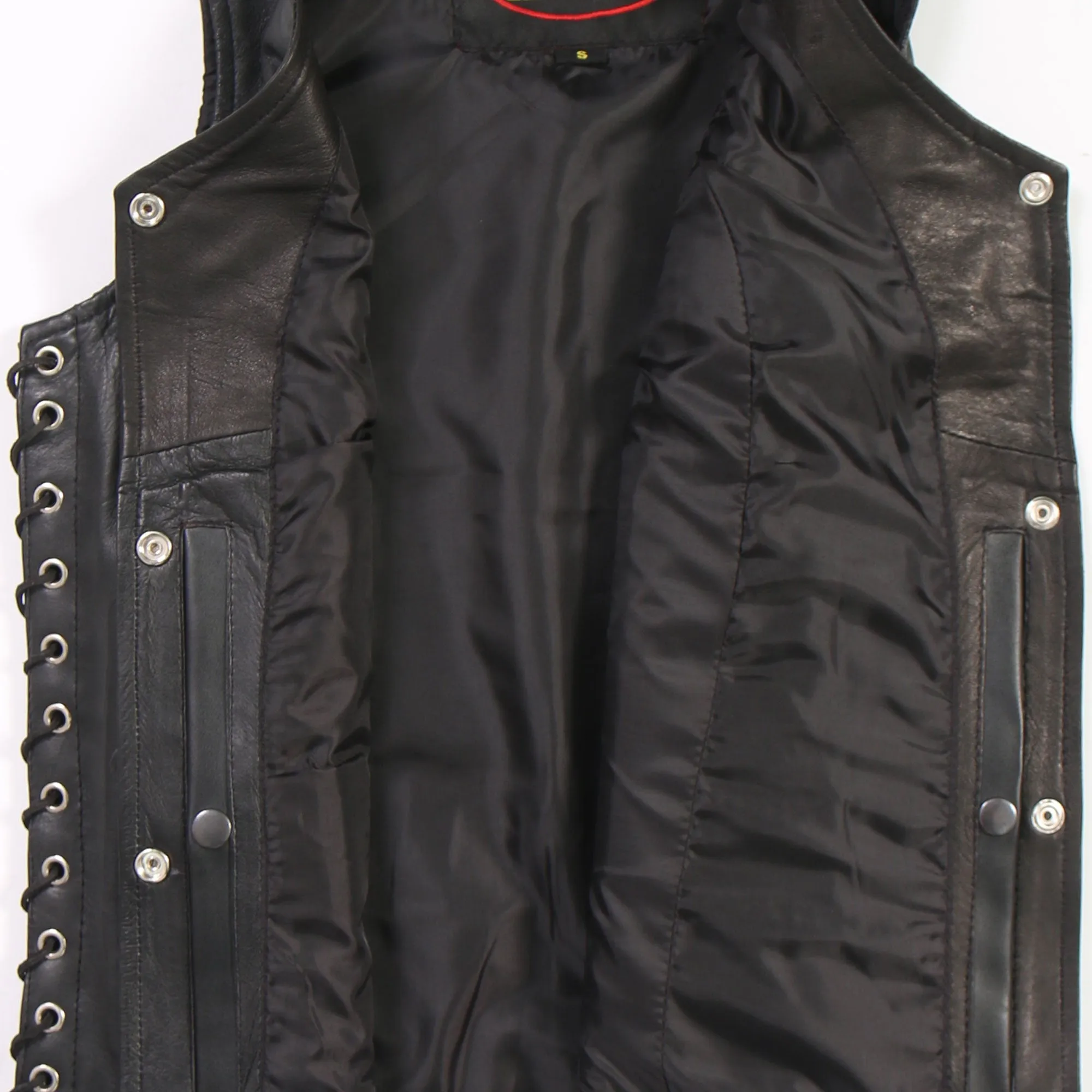 Hot Leathers VSL1010 Ladies Motorcycle Black Lambskin Side Lace Biker Vest