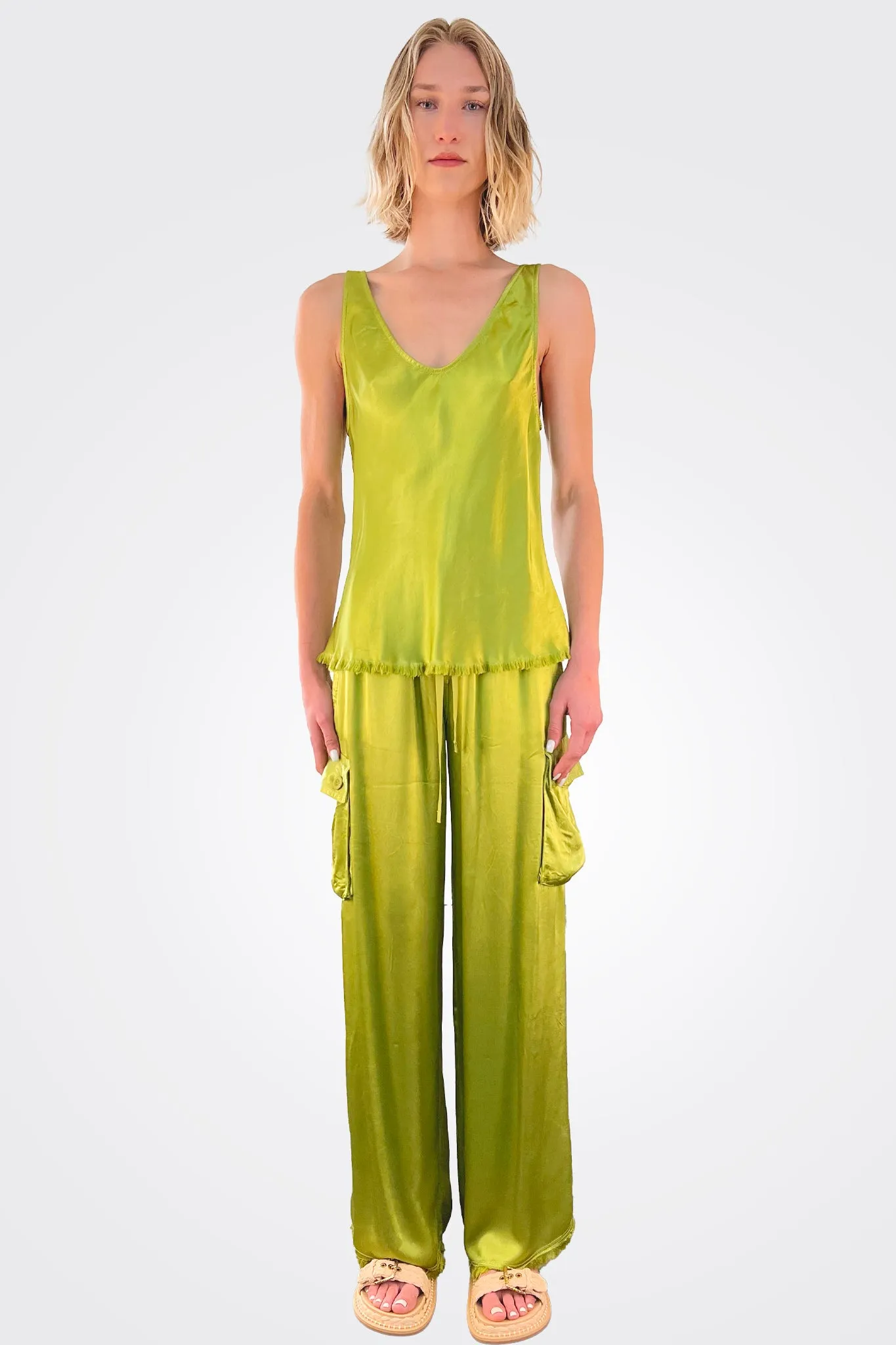 Jennie Vintage Satin Tank - Lime