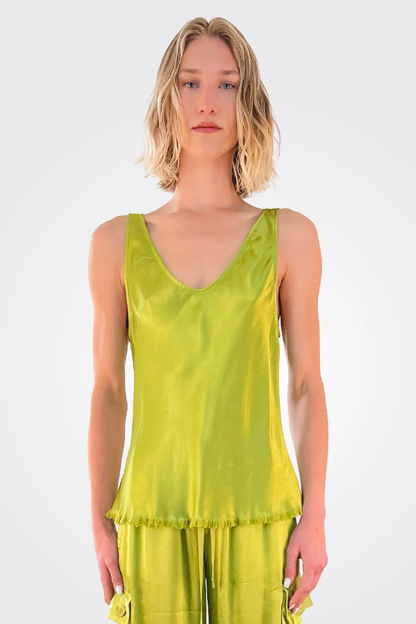 Jennie Vintage Satin Tank - Lime