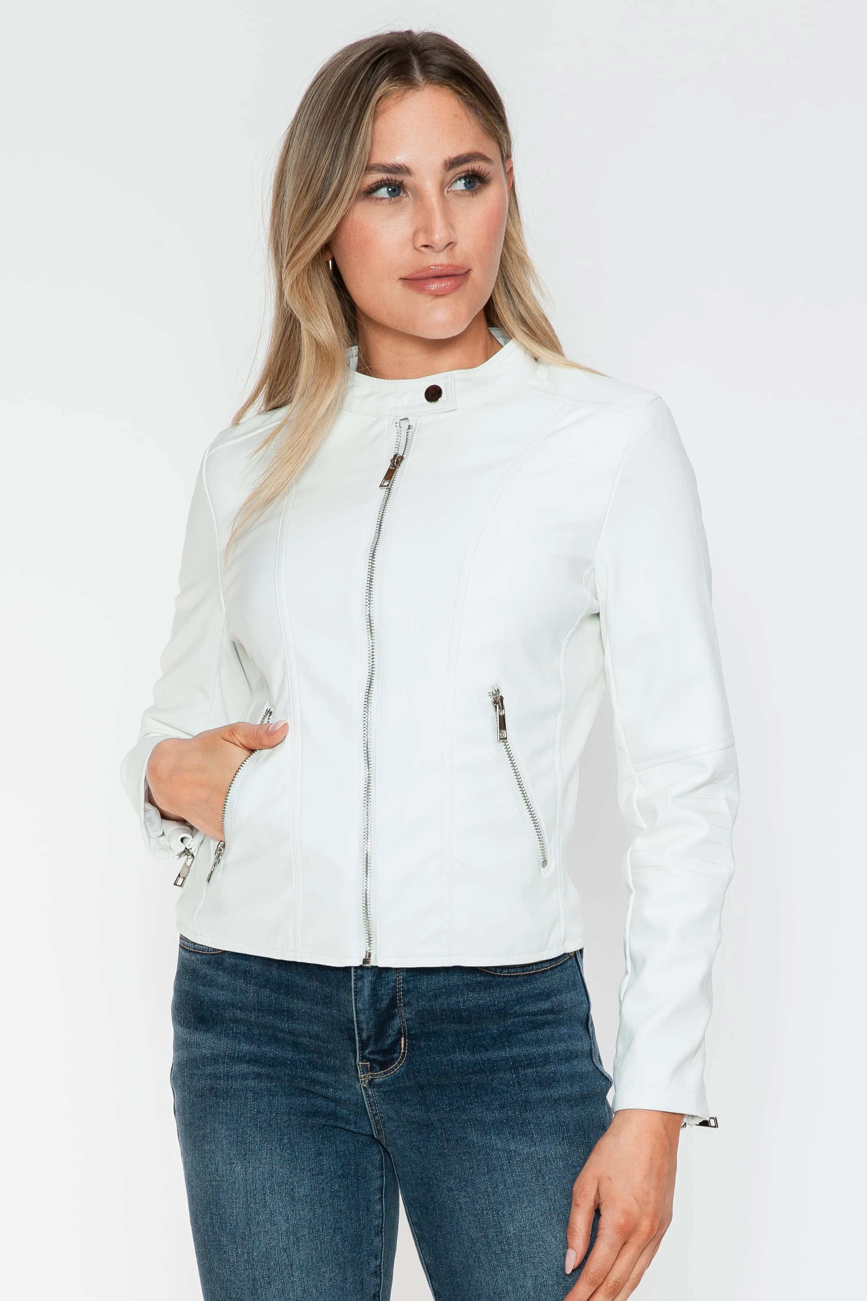 kesley Snobbish PU Leather Zip Up Jacket with Pockets