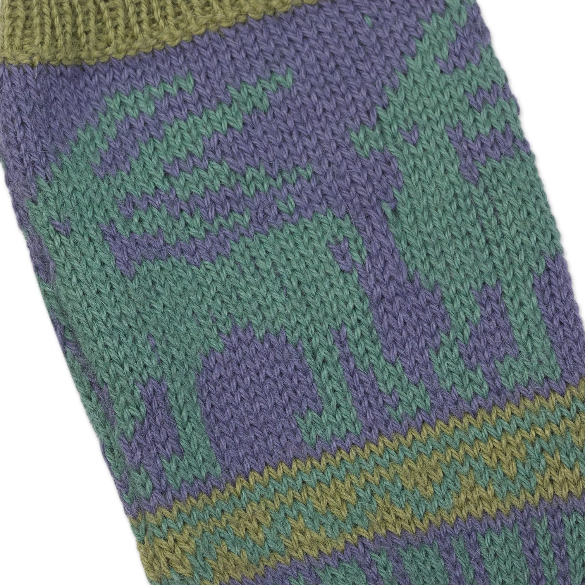 Knit Alpaca Blend Fingerless Gloves in Iris from Peru - Inca Landscape | NOVICA