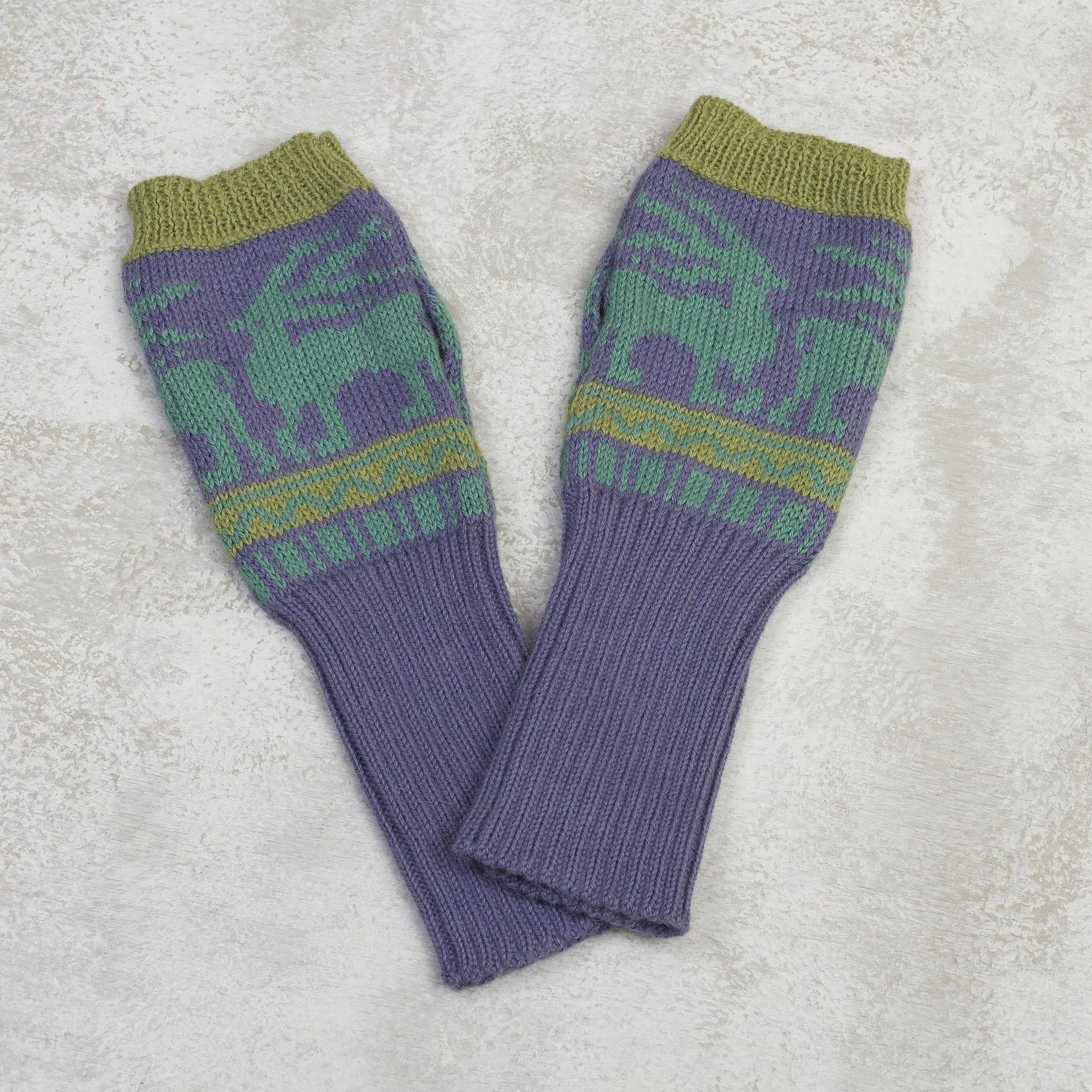 Knit Alpaca Blend Fingerless Gloves in Iris from Peru - Inca Landscape | NOVICA