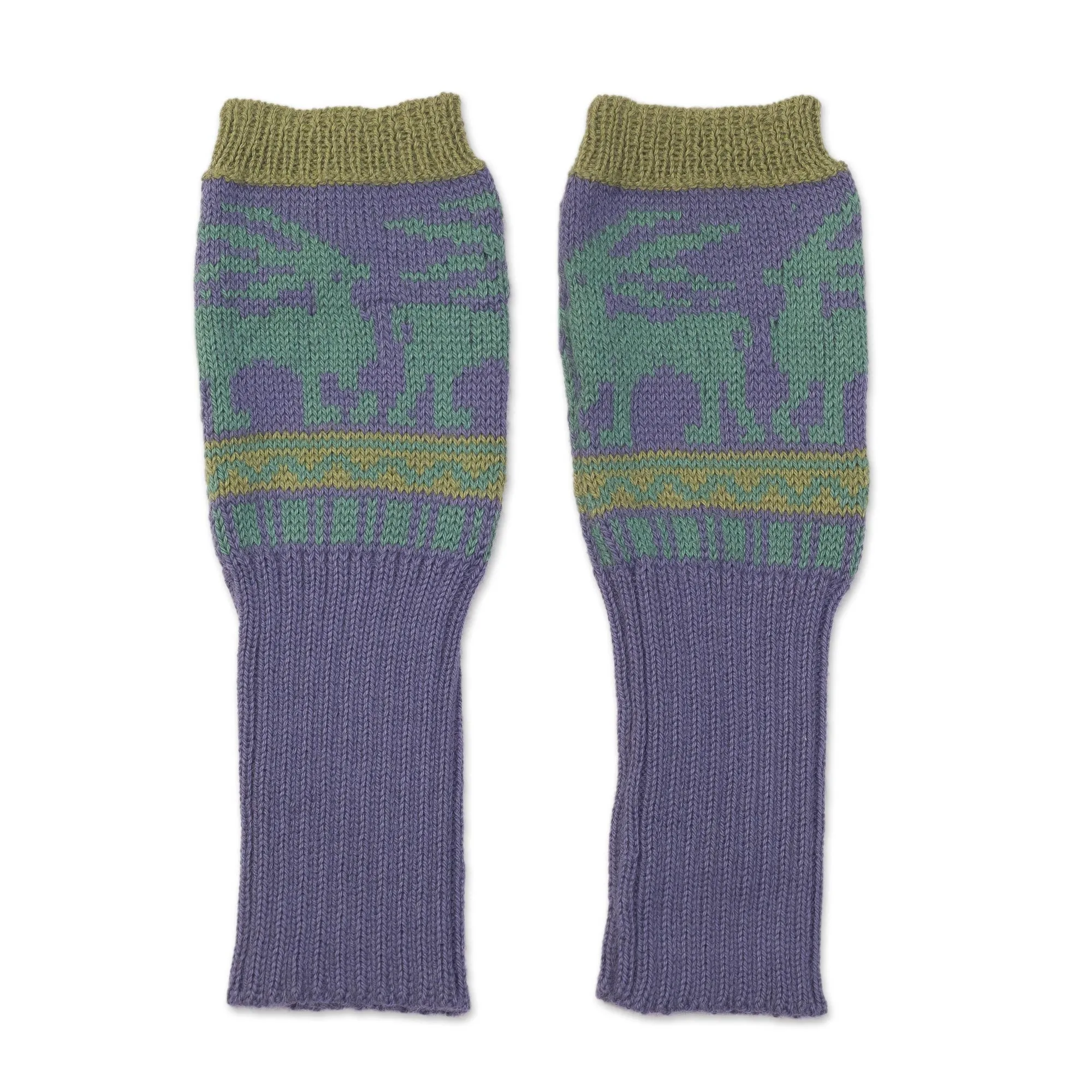 Knit Alpaca Blend Fingerless Gloves in Iris from Peru - Inca Landscape | NOVICA