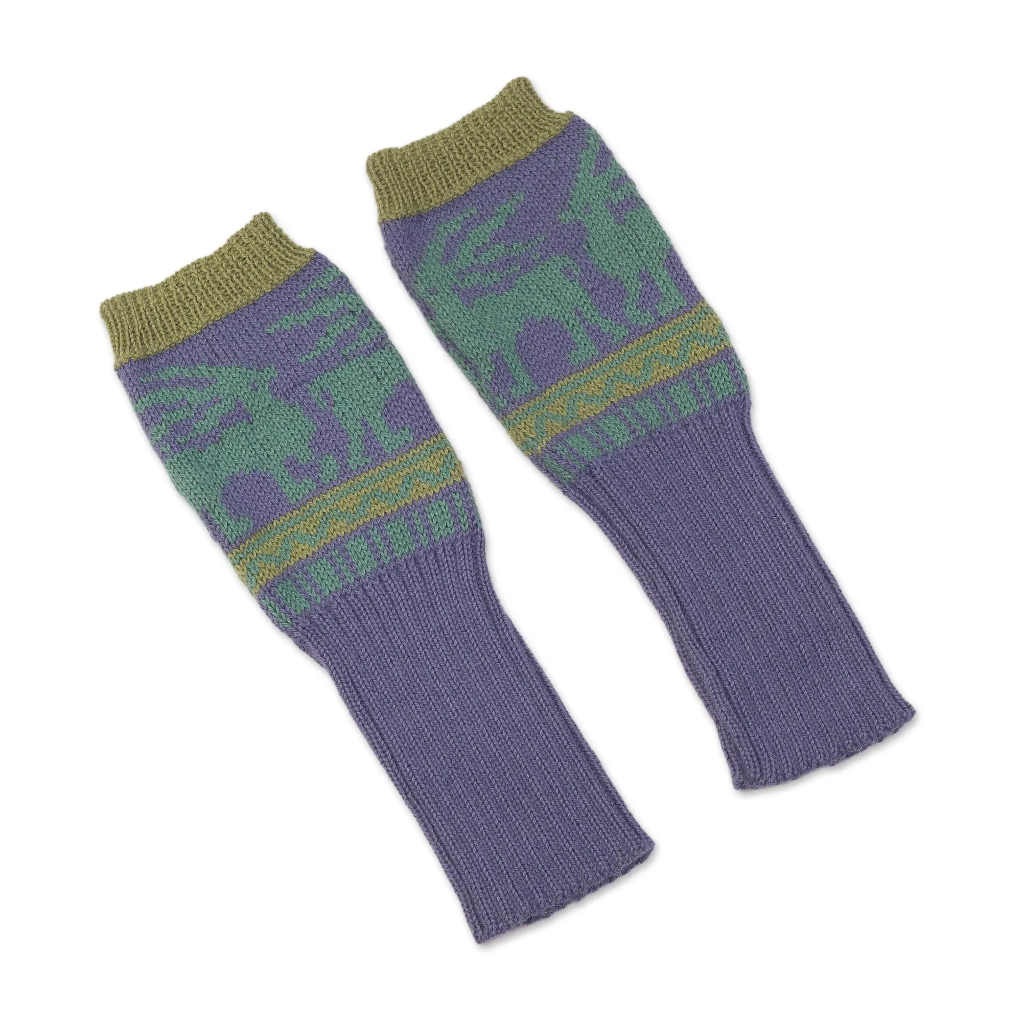 Knit Alpaca Blend Fingerless Gloves in Iris from Peru - Inca Landscape | NOVICA