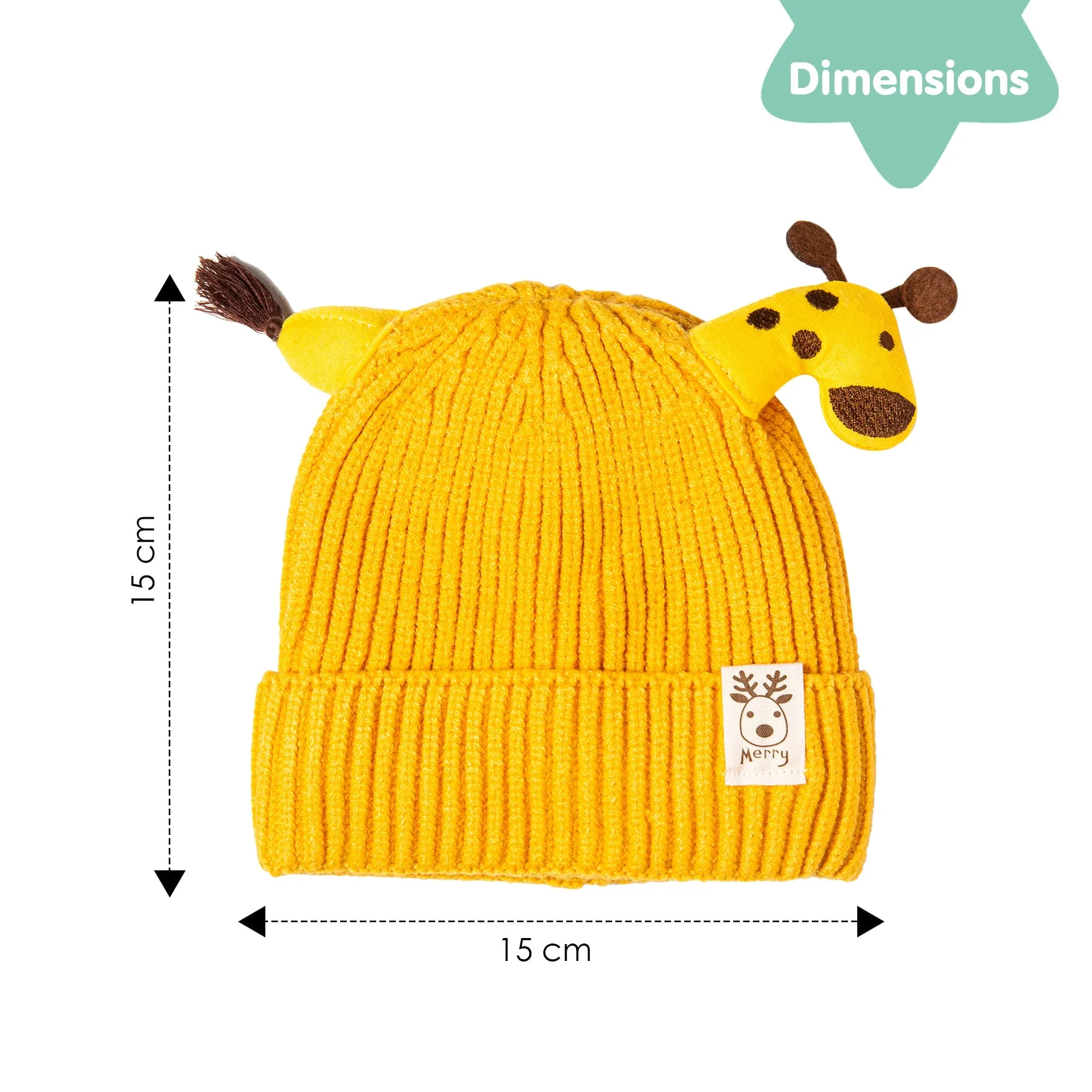 Knit Woollen Cap Winter Beanie 3D Reindeer Antler Yellow