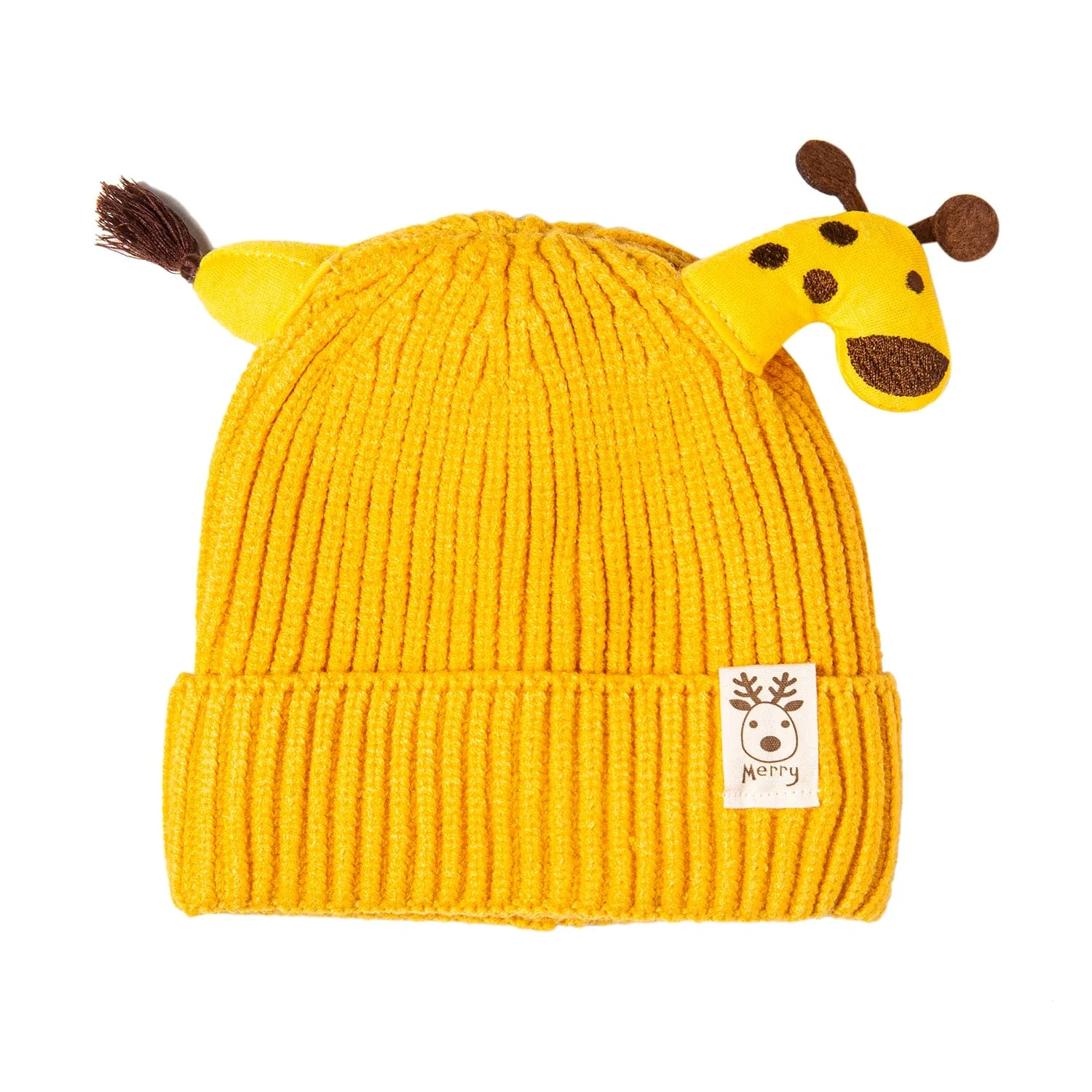 Knit Woollen Cap Winter Beanie 3D Reindeer Antler Yellow