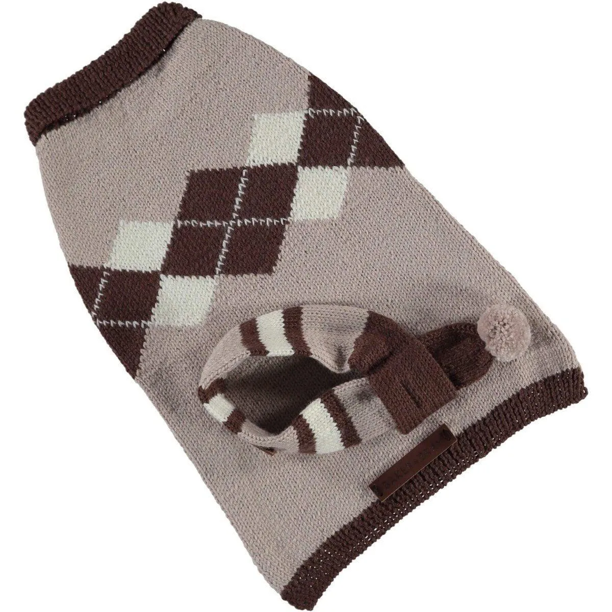 Knitted Argyle Dog Sweater by Baker & Bray - Cappuccino