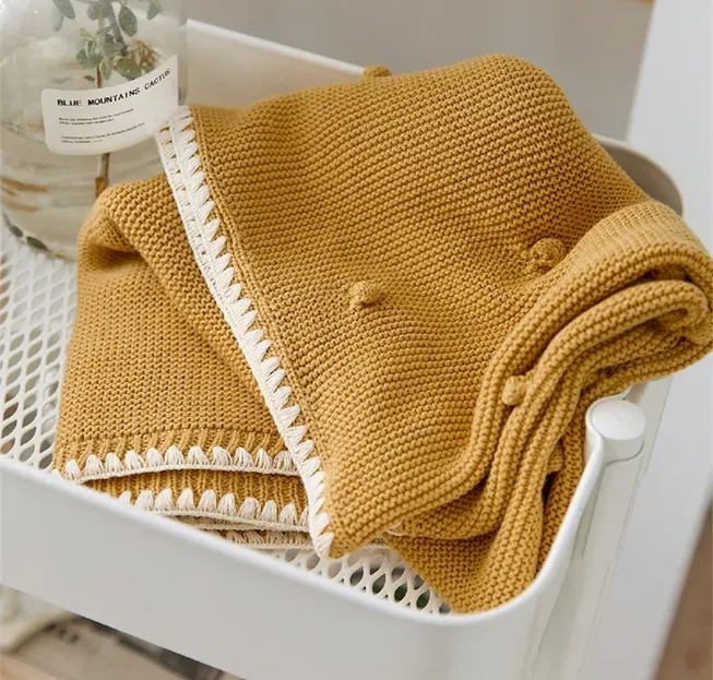 Knitted Cotton Mini Pom Baby Blanket