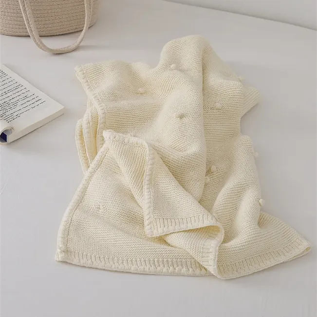 Knitted Cotton Mini Pom Baby Blanket