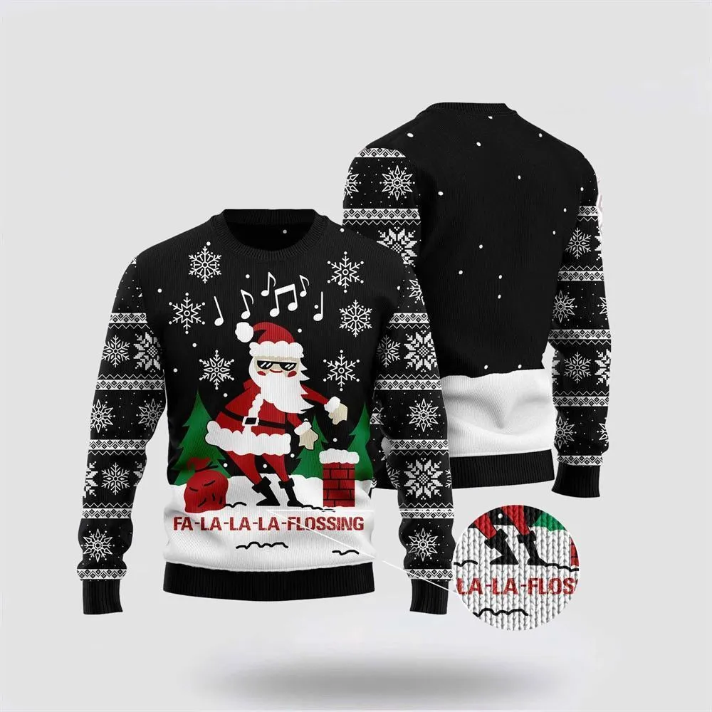 La-La-La Flossing Santa Claus Ugly Christmas Sweater For Men And Women, Best Gift For Christmas, The Beautiful Winter Christmas Outfit