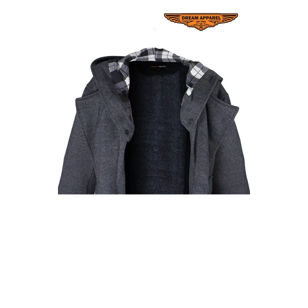 Ladies Dark Grey Button Up Coat W/ Belt and Removable Hood