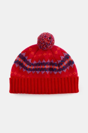 Lambswool Fair Isle Hat - Red