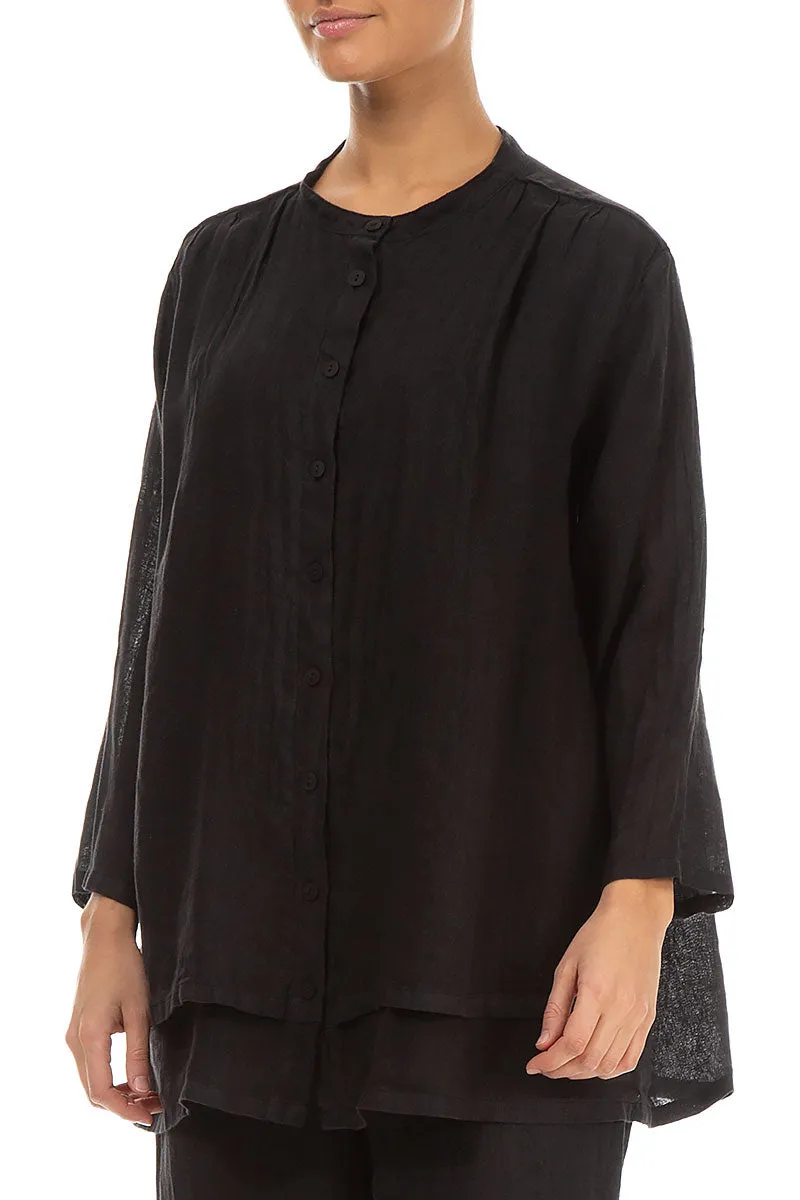 Layered Black Gauze Linen Shirt