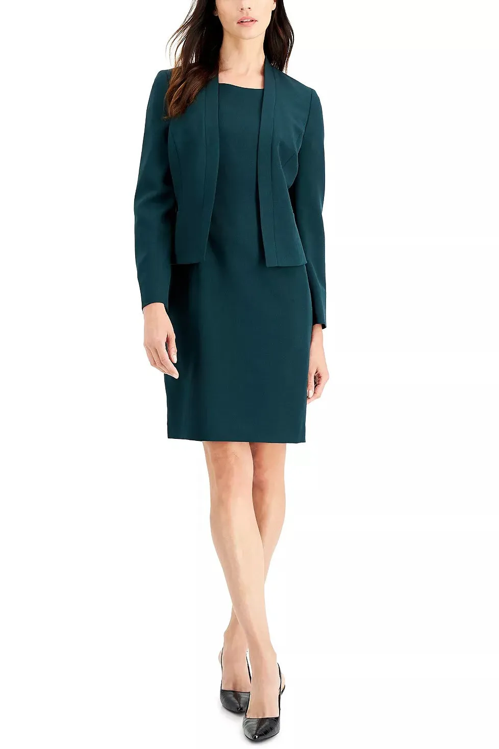 Le Suit Seamed Cropped Jacket With Matching Crepe Dress (Petite)