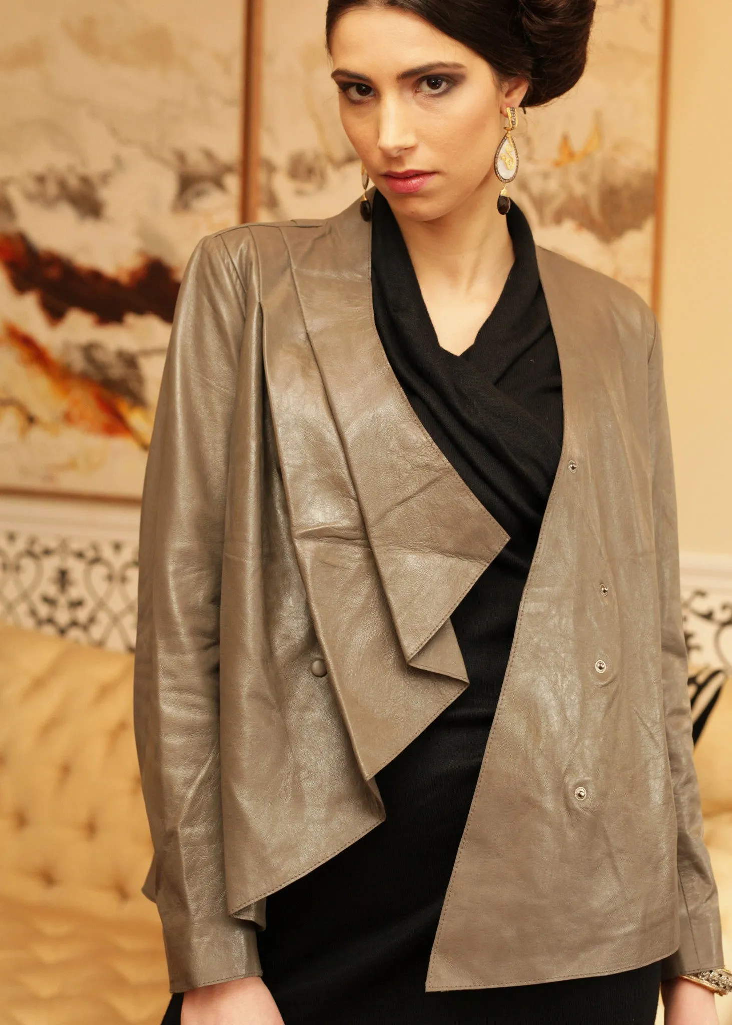 Leather folded front jacket