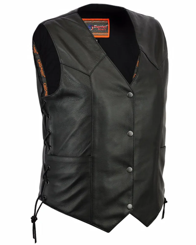 Leather Women's Premium Black Leather Vest with Side Laces