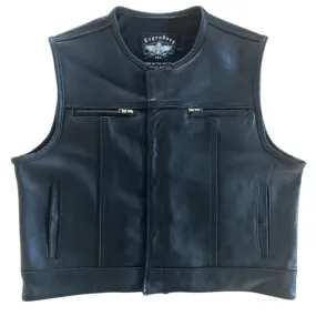 Legendary 'Lowlife Z' Black Cropped Leather Club Style Motorcycle Vest