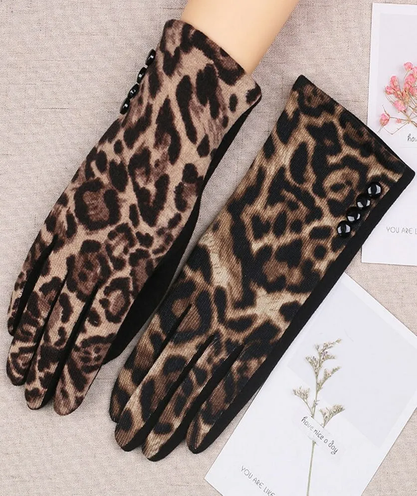 Leopard Print Touch Screen Gloves For Women